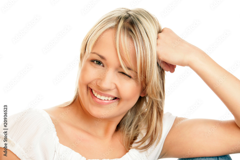 Happy woman winking Happy woman winking