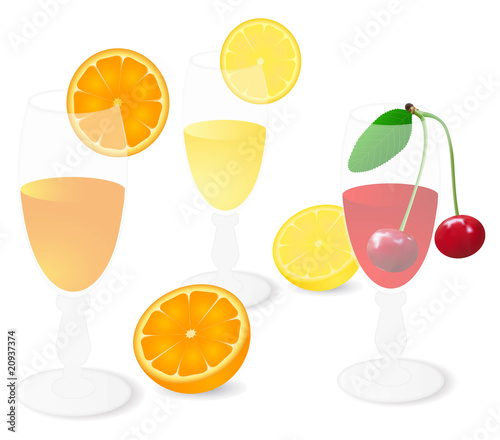 fruit juices (lemon, orange and cherry)  (illustration)