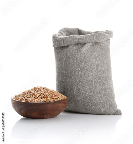 Grain of the wheat in bag and a bowl