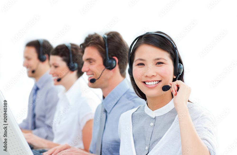 United group of customer service agents working in a call center United group of customer service agents working in a call center