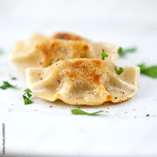 Close up of Pierogi.Traditional Polish Dish photo