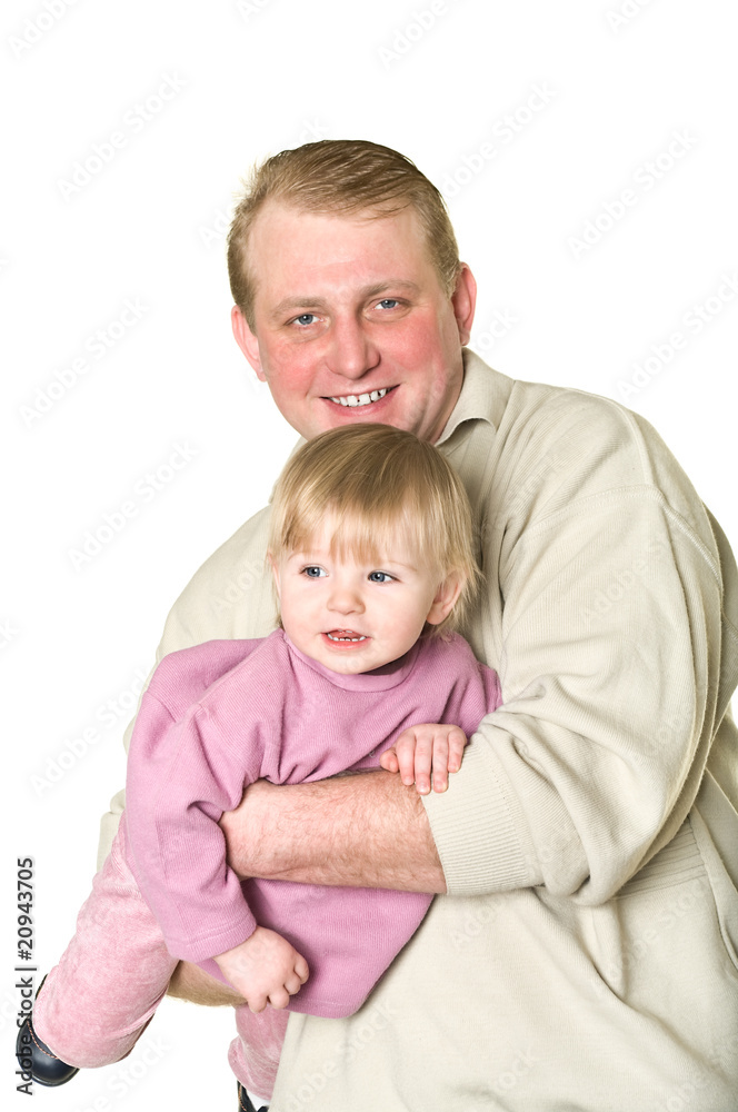 Happy father and little child isolated on white Happy father and little child isolated on white