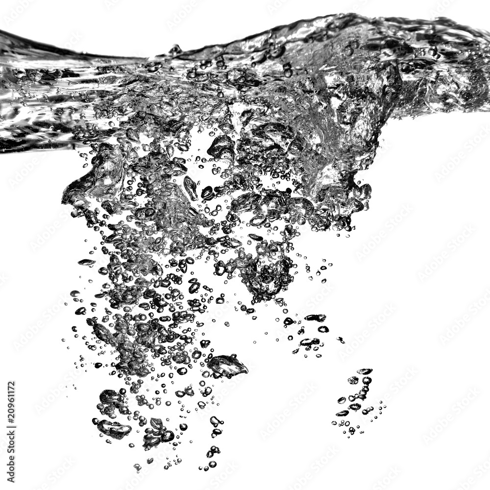 water splash with bubbles isolated on white water splash with bubbles isolated on white