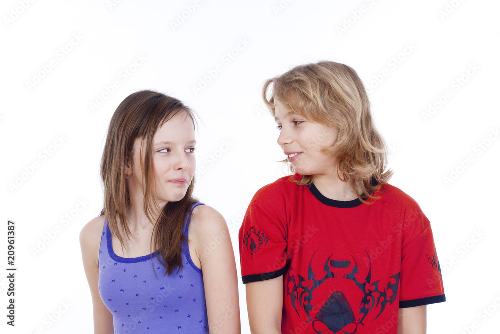 boy and girl looking at each other boy and girl looking at each other