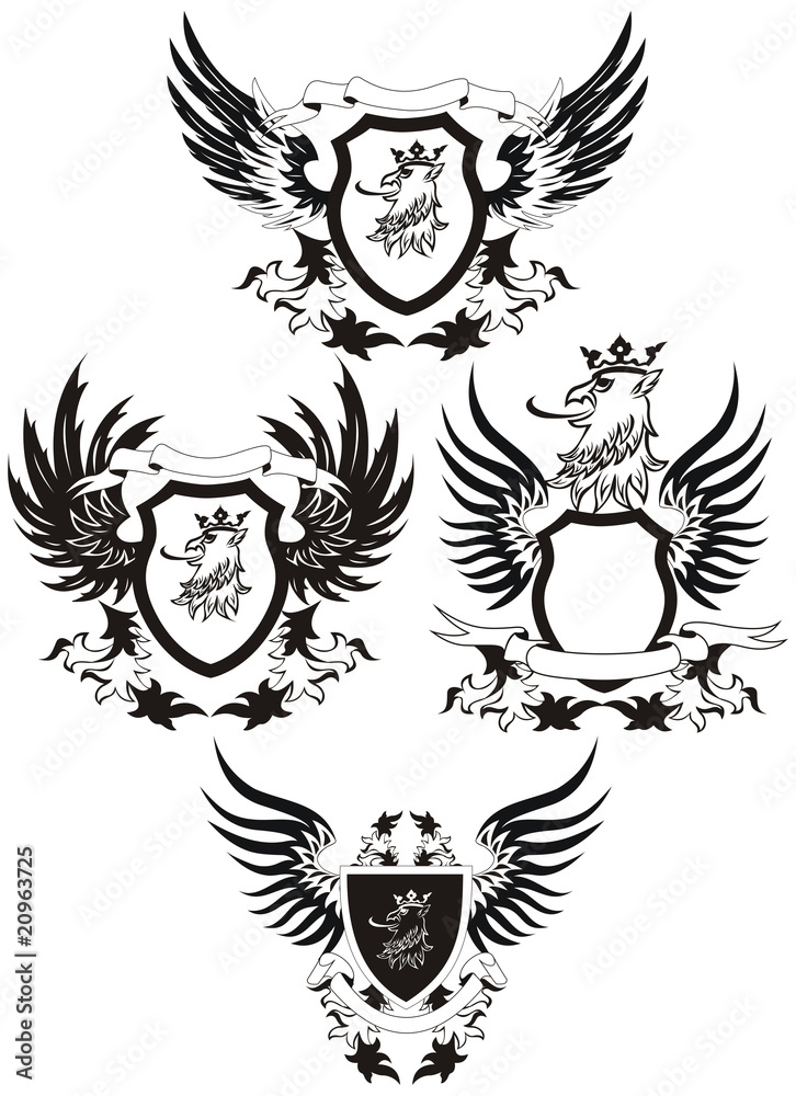 Collection of grunge vector heraldic shileds with gryphon head Collection of grunge vector heraldic shileds with gryphon head