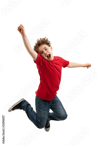 Boy jumping isolated on white background