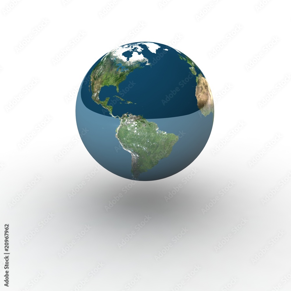 Globe on white background with shadow and reflection Globe on white background with shadow and reflection