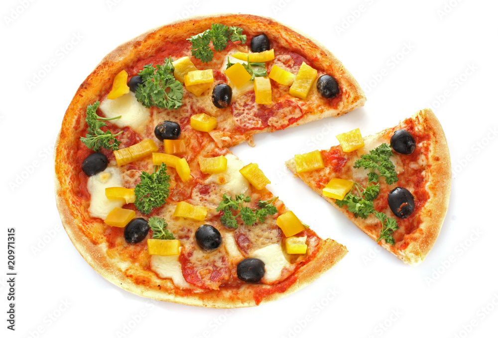 Fototapeta Tasty pizza with olives isolated on white