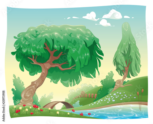 Countryside. Vector and cartoon landscape. Objects isolated.