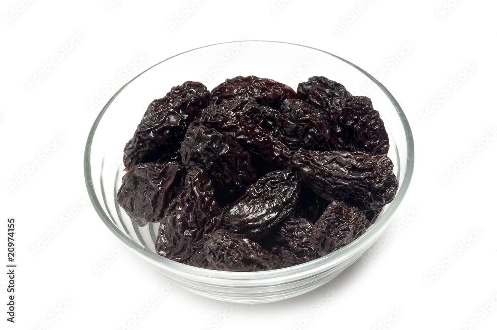 bowl of prune on white backgound