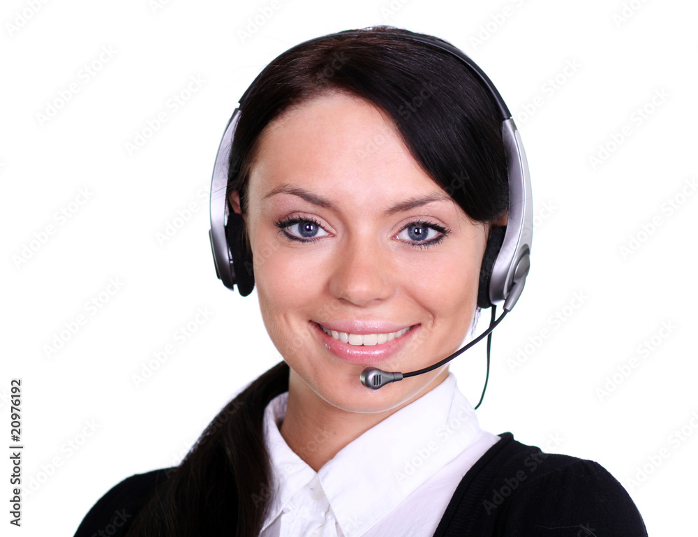Close-up face of smiling woman in headphones Close-up face of smiling woman in headphones
