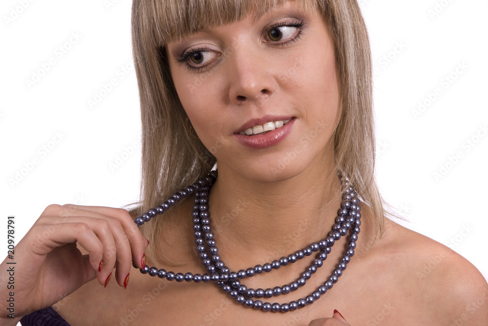 Woman with beads from pearls.