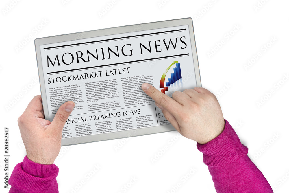 Futuristic screen holding a newspaper graphic Futuristic screen holding a newspaper graphic