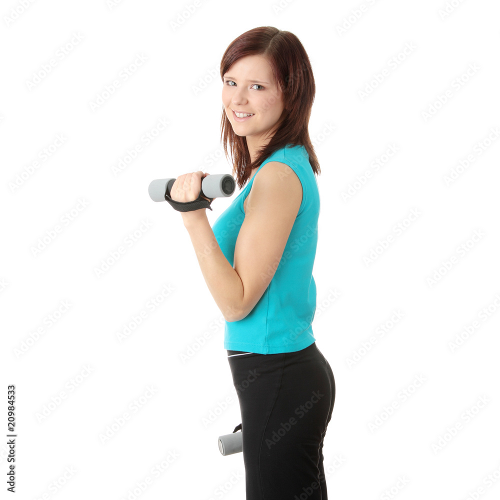 Girl with dumbbells Girl with dumbbells