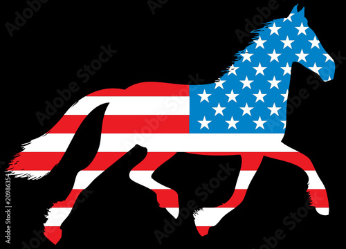 Horse and USA Flag - vector illustration