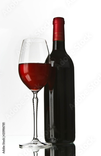 red wine bottle with glass