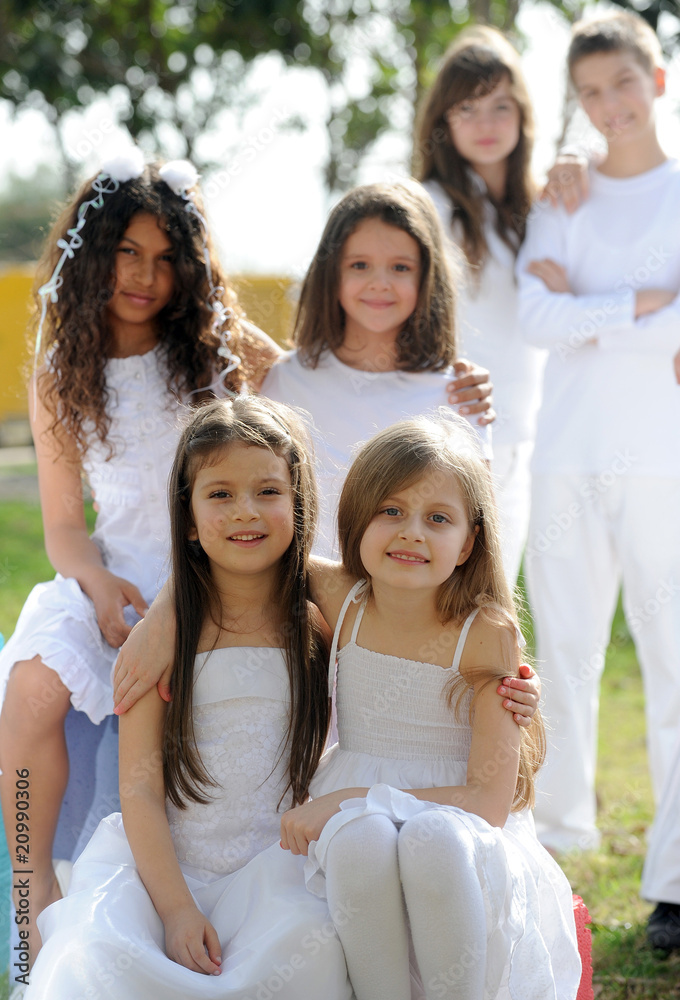 Happy children in white