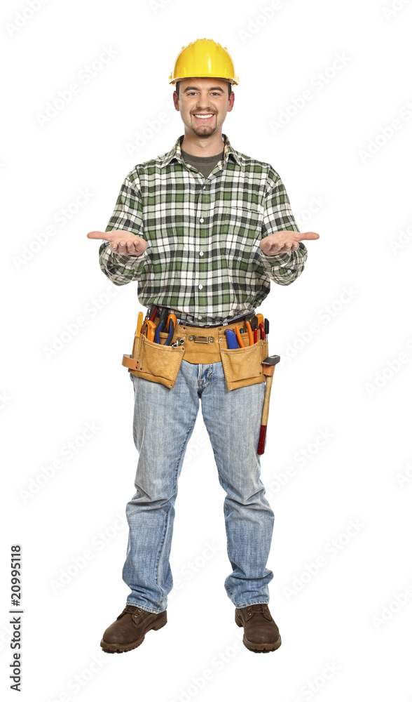 showing pose handyman showing pose handyman