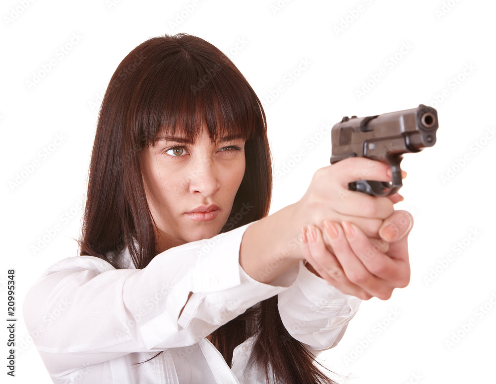 Beautiful young woman with gun. Isolated. Beautiful young woman with gun. Isolated.