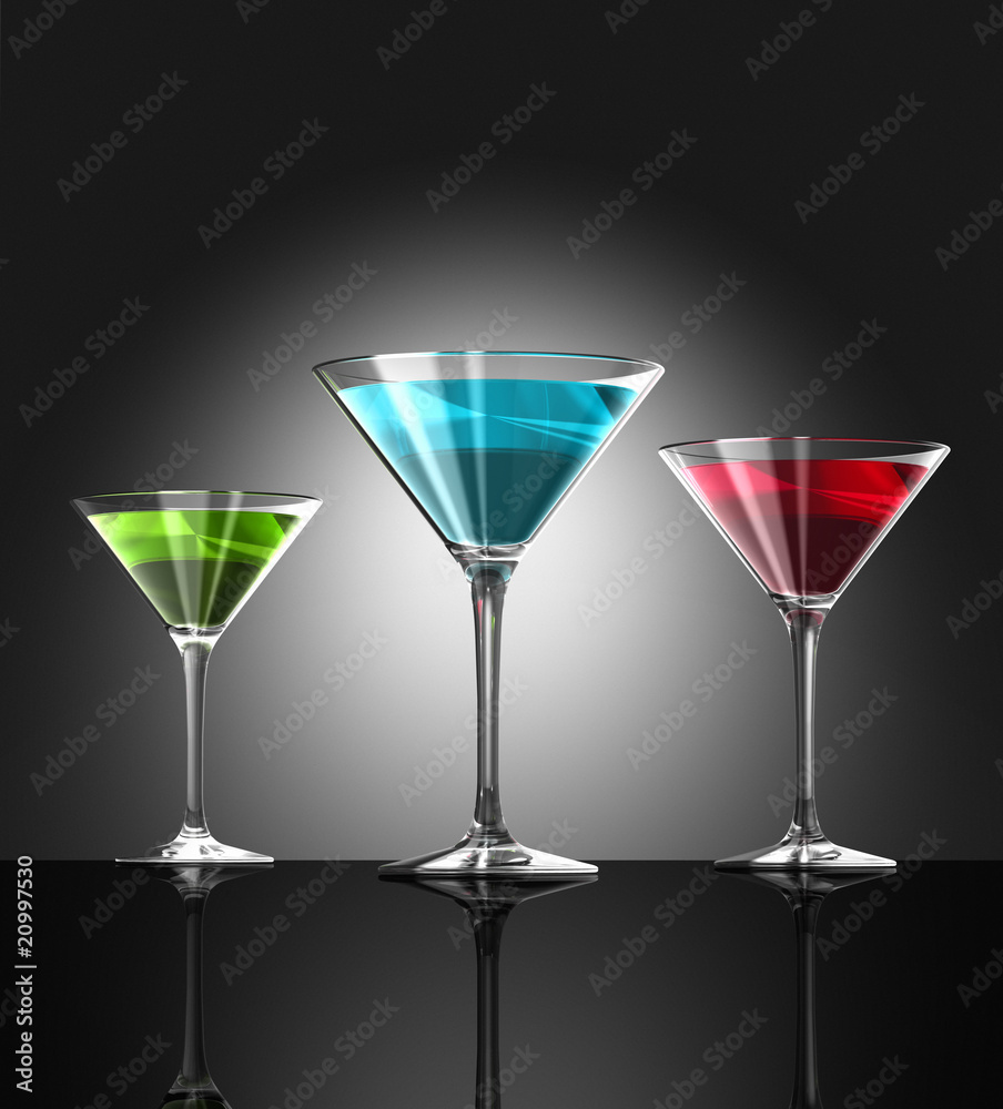 red, green and blue cocktail glasses red, green and blue cocktail glasses
