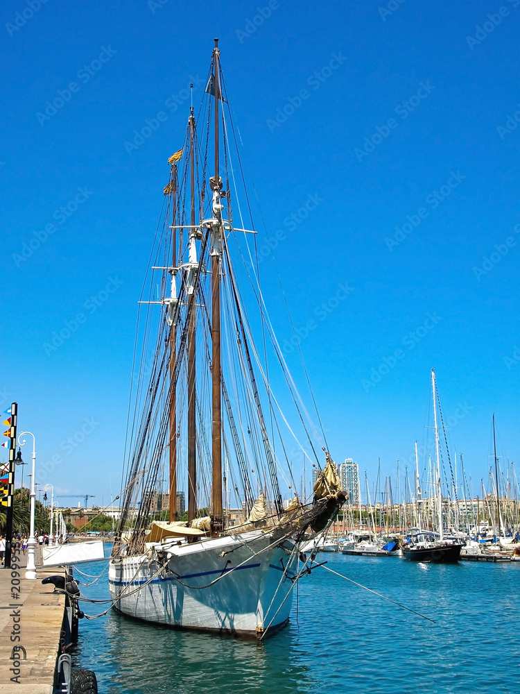 Sailboat anchored at Barcelona