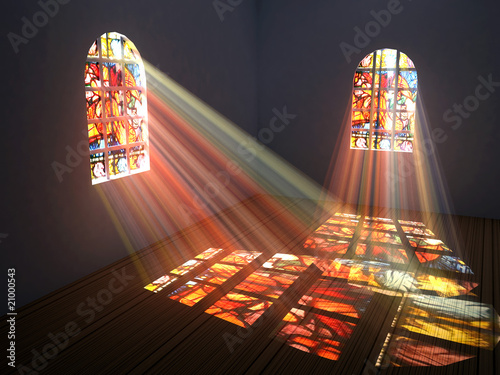 Canvas-taulu Empty room with light through colorful stained glass windows