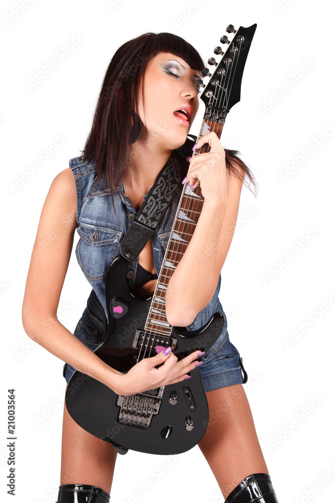 Young attractive sexy girl with rock guitar Young attractive sexy girl with rock guitar