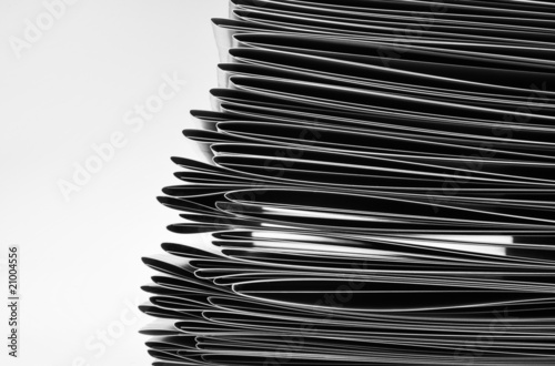 stack of leaflets, documents in black and white