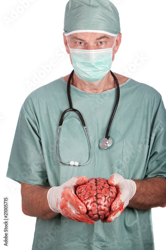 Male Surgeon Holding Brain