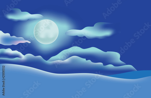 Moon in the night sky, vector illustration using mesh