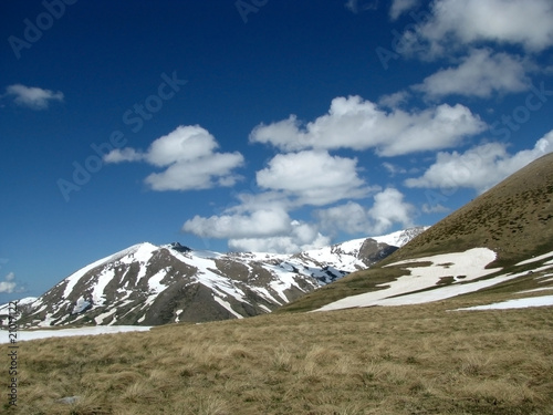 Mountains, spine, snow, hill, day, springtime