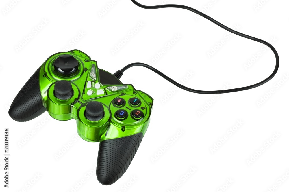 Video game controller with cord, isolated on white Stock Photo Adobe