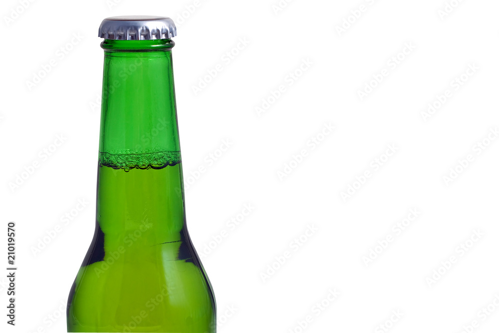 Green beer bottle isolated on a white background