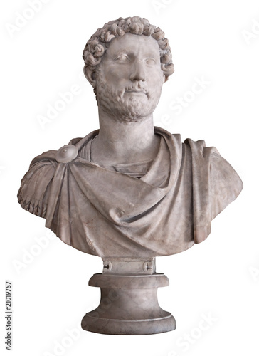 Ancient marble bust of the roman emperor Hadrian isolated on whi photo