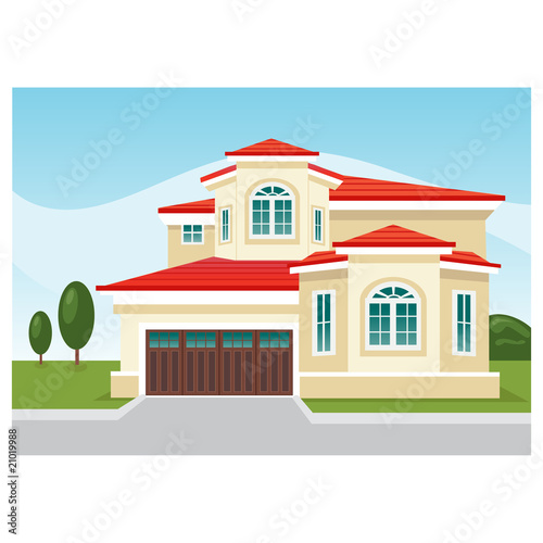 Modern house with garden and trees in vector. eps and ai file © Lightvision