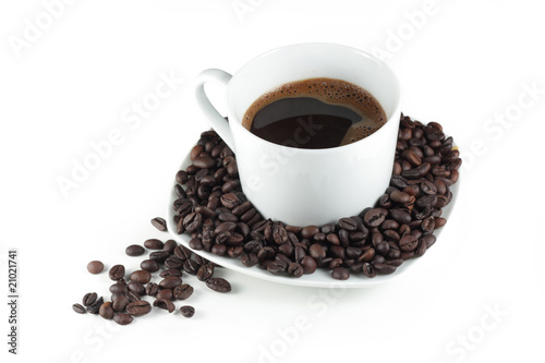 Black coffee in white cup
