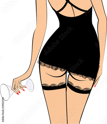 sexy girl in black with glass