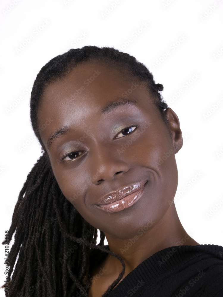 Attractive young black woman tilted head portrait Attractive young black woman tilted head portrait
