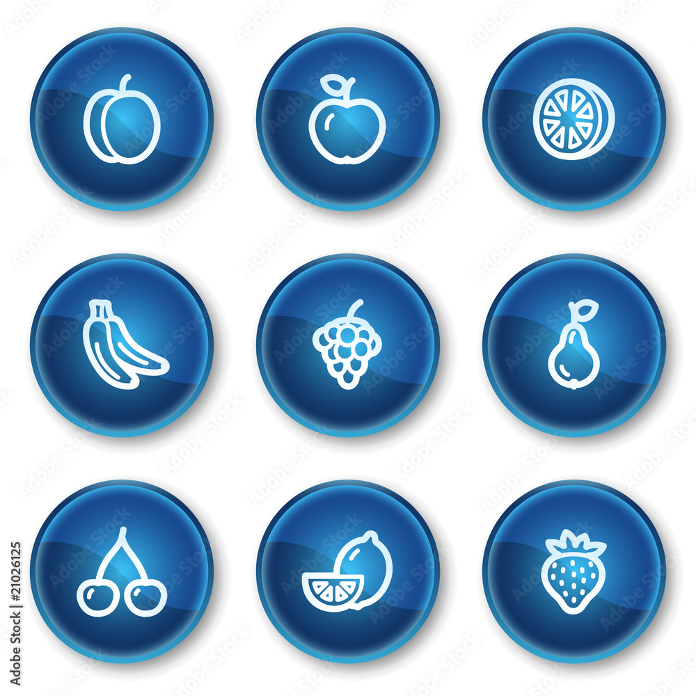 Fruits web icons, blue circle buttons Fruits web icons, blue circle buttons