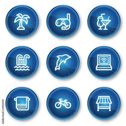 Vacation web icons, blue circle buttons