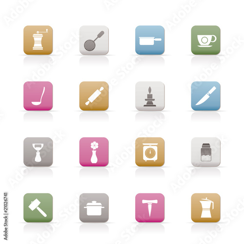 Kitchen and household tools icons - vector icon set