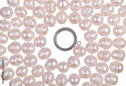 Beads from pearls on a white background