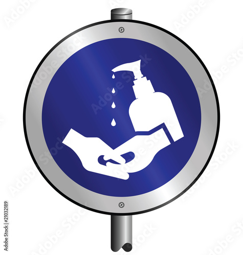 Industry mandatory anti bacterial sign mounted on post
