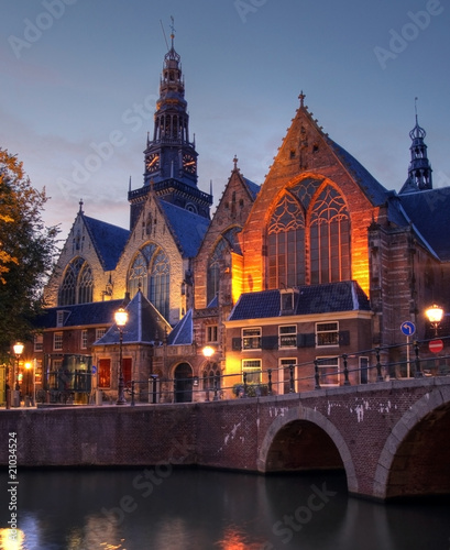 Photography Oude Kerk at twilight in Amsterdam, The Netherlands