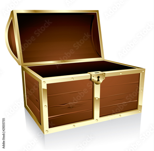 Illustration of a wooden treasure chest with nothing in it