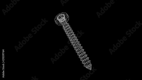 3D looping rotated wireframe screw and nut - HD