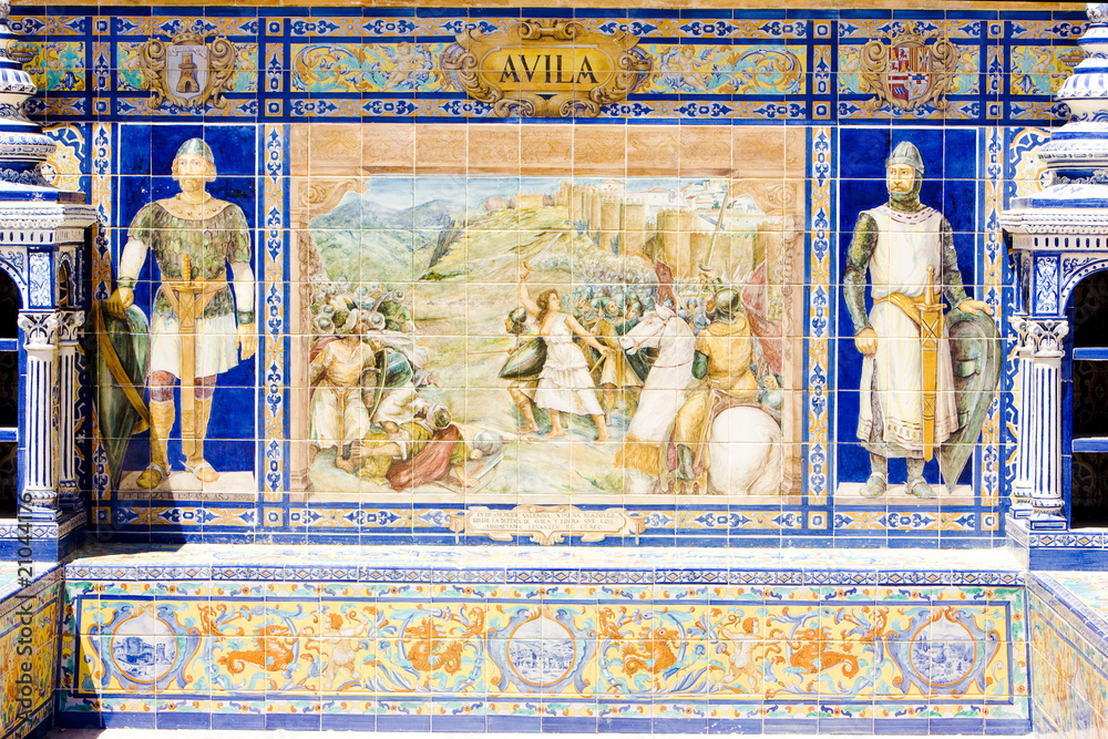 tile painting, Spanish Square, Seville, Andalusia, Spain