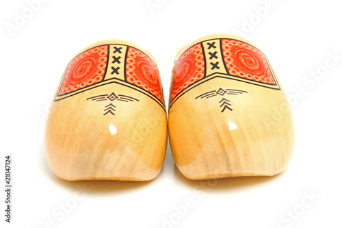 pair of traditional Dutch yellow wooden shoes