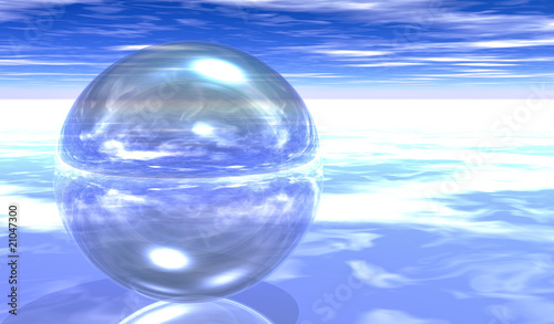Transparent Glass Sphere on clouds plane