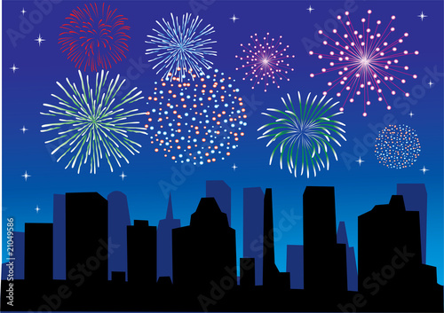 fireworks above the city